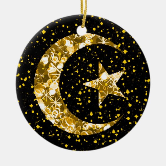 Maan- en Star-sparkly Gold Keramisch Ornament (Voorkant)
