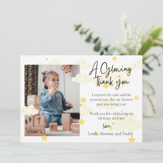 Maan en Sterren 1e Verjaardag Foto Dankkaart  Kaart (Staand voorkant)