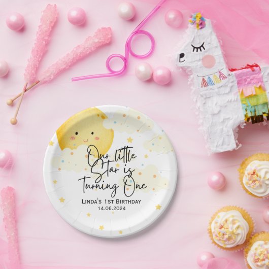 Maan en sterren 1e verjaardag papieren bordje (Feest)
