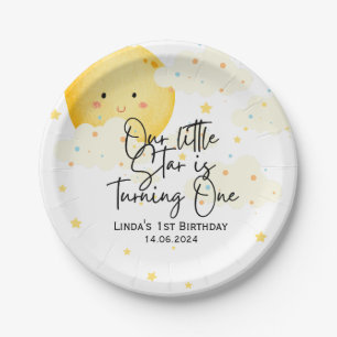 Maan en sterren 1e verjaardag papieren bordje