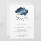 Maan en sterren Baby Boy Sip en See-uitnodiging Kaart (Voorkant)