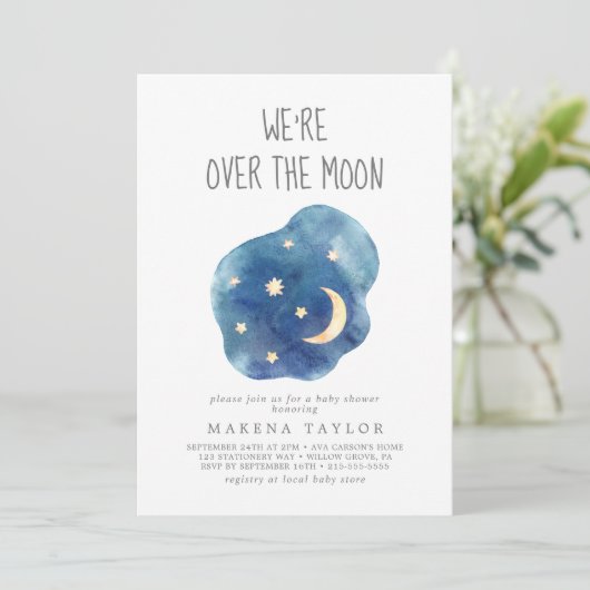 Maan en sterren Baby Meisje We're Over the Moon Kaart (Staand voorkant)