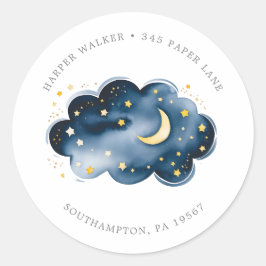 Maan en Sterren Baby Shower Circulaire Retouradres Ronde Sticker