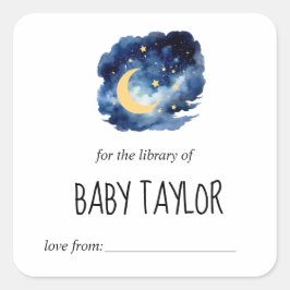 Maan en Sterren Baby Shower Ex-Libris Vierkante Sticker