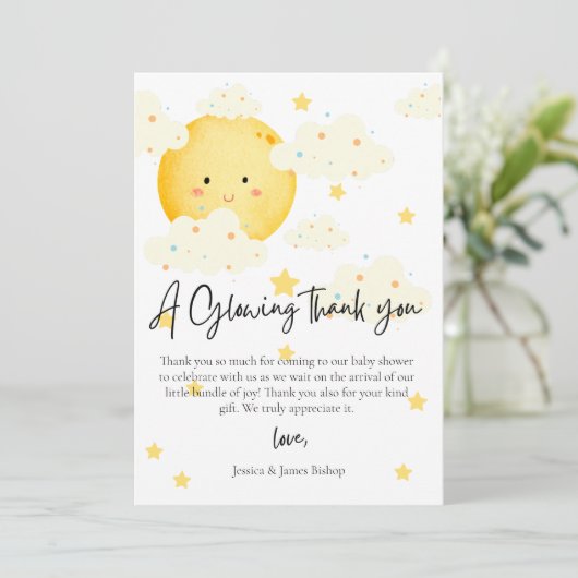 Maan en Sterren Baby Shower Foto Dankkaart Kaart (Staand voorkant)