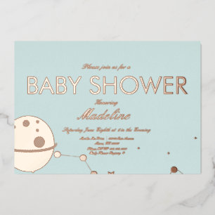 Maan en Sterren Baby Shower Geperste Folie In Foli Uitnodiging