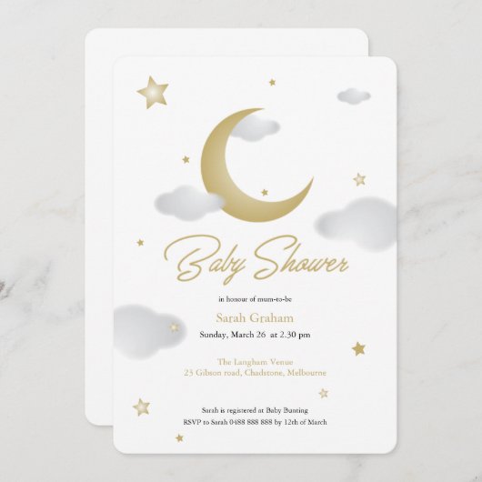 Maan en sterren baby shower uitnodiging (Voorkant / Achterkant)