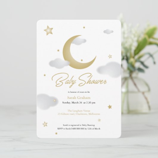 Maan en sterren baby shower uitnodiging (Staand voorkant)