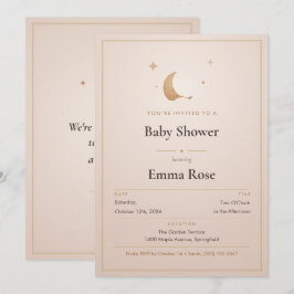 Maan en Sterren Baby Shower Uitnodiging, Blush
