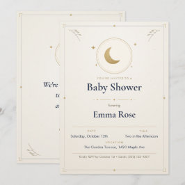 Maan en Sterren Baby Shower Uitnodiging, Goud