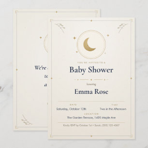 Maan en Sterren Baby Shower Uitnodiging, Goud