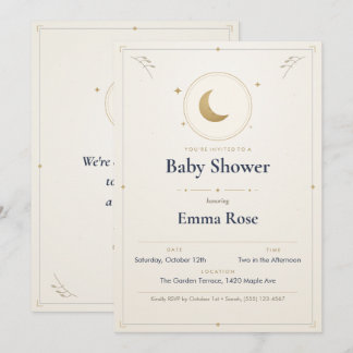 Maan en Sterren Baby Shower Uitnodiging, Goud