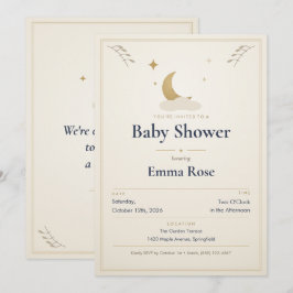 Maan en Sterren Baby Shower Uitnodiging, Ivoor