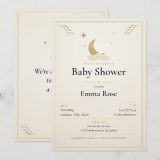 Maan en Sterren Baby Shower Uitnodiging, Ivoor