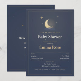 Maan en Sterren Baby Shower Uitnodiging, Stof Navy