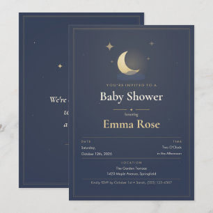 Maan en Sterren Baby Shower Uitnodiging, Stof Navy