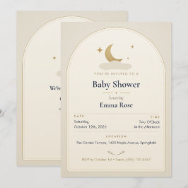 Maan en sterren babyshower uitnodiging, Crème verh