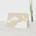 Maan en Sterren Beige Script Baby Bedankt Folie Wenskaart<br><div class="desc">Een speels maar elegant ontwerp met stijlvol kalligrafisch schrift,  gekoppeld aan met de hand getekende sterren,  wolken en een halve maan. Perfect voor trendy maan- en ster-thema's voor verjaardags- en babyshowerfeesten. Bezoek zeker de collectie en winkel om meer stijlvolle en elegante items te zien voor uw unieke vieringen.</div>