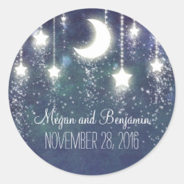 Maan en sterren betoverde romantische bruiloft ronde sticker