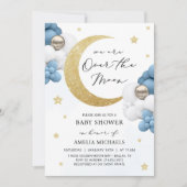 Maan en sterren blauw boven het Baby shower Kaart (Voorkant)
