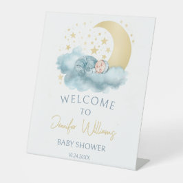 Maan en sterren boho baby jongen douche welkom reclamebord met voetstuk