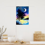 Maan en sterren boven het meer poster (Keuken)