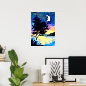 Maan en sterren boven het meer poster (Thuiskantoor)