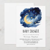 Maan en sterren | Boy Baby shower Invitation Kaart (Voorkant / Achterkant)