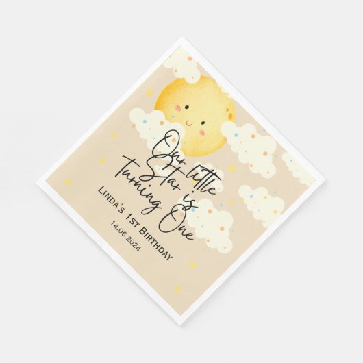Maan en Sterren Crème 1e Verjaardag Servet (Hoek)