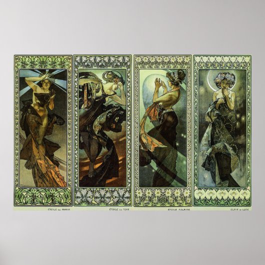 Maan en sterren door Alphonse Mucha Poster (Voorkant)