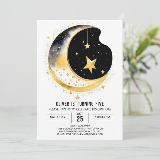 Maan en Sterren Fantasie Verjaardag Kaart (Staand voorkant)