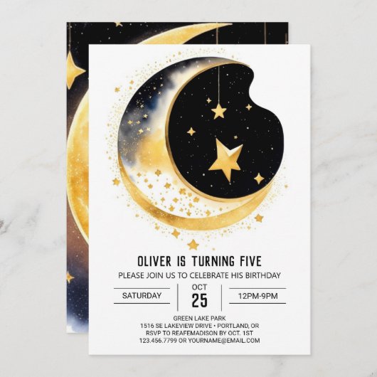 Maan en Sterren Fantasie Verjaardag Kaart (Voorkant / Achterkant)