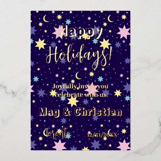 Maan en sterren. folie uitnodiging (Voorkant)