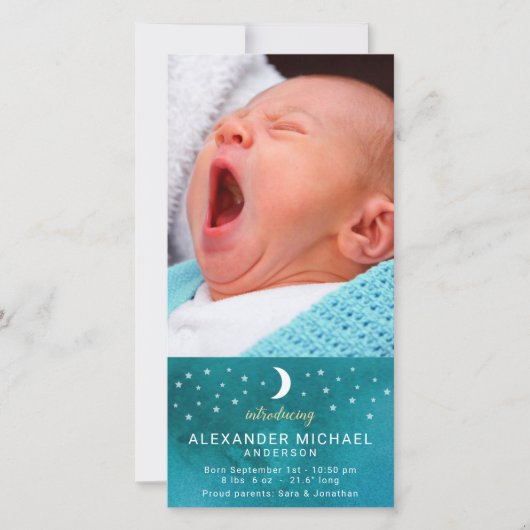 Maan en Sterren Foto Geboorteaankondiging Baby Aankondiging (Voorkant)