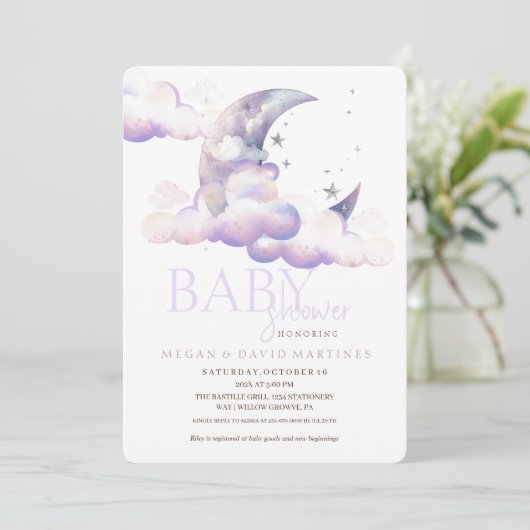 Maan en Sterren Geslacht Neutrale Baby Shower Kaart (Staand voorkant)