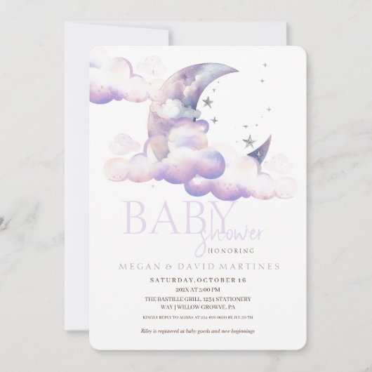 Maan en Sterren Geslacht Neutrale Baby Shower Kaart (Voorkant)