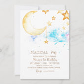 Maan en sterren Girly 1e verjaardag Kaart (Voorkant)