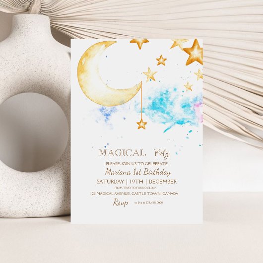 Maan en sterren Girly 1e verjaardag Kaart