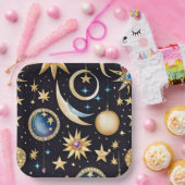 Maan en sterren hemelplein papieren bordje (Feest)