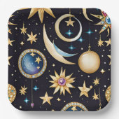Maan en sterren hemelplein papieren bordje (Voorkant)