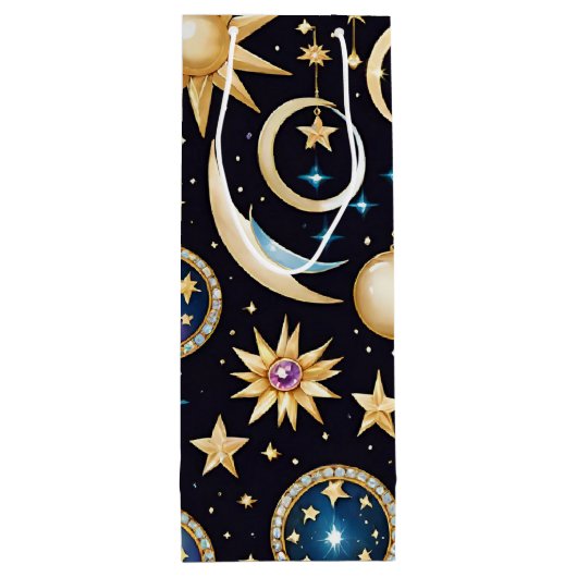 Maan en sterren hemels wijn cadeautas (Achterkant)