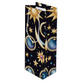 Maan en sterren hemels wijn cadeautas (Voorkant Gekanteld)
