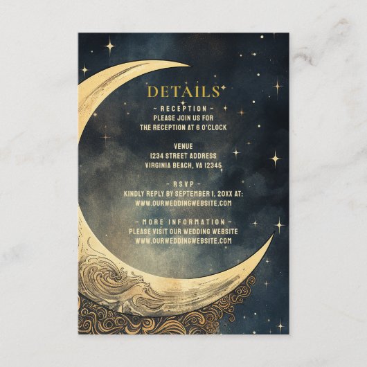 Maan en Sterren Hemelse Bruiloft Details Informatiekaartje (Voorkant)