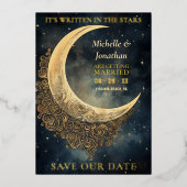 Maan en Sterren Hemelse Bruiloft Save the Date Folie Uitnodiging (Voorkant)