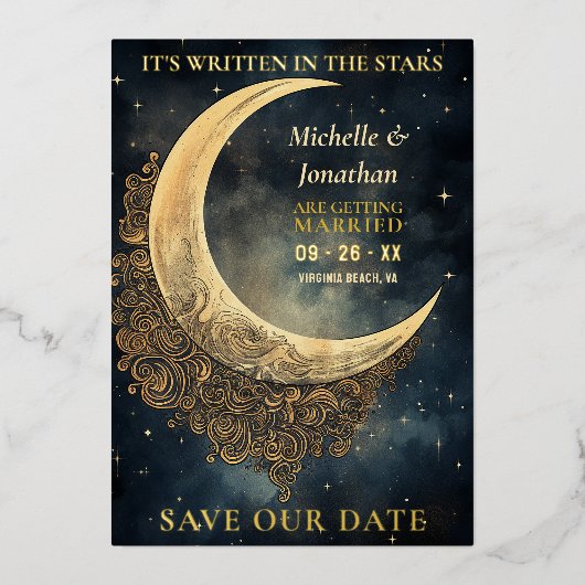 Maan en Sterren Hemelse Bruiloft Save the Date Folie Uitnodiging (Voorkant)