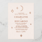 Maan en sterren hemelse sterrenbeeld gouden bruilo folie uitnodiging (Voorkant)