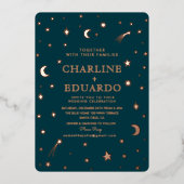 Maan en sterren hemelse sterrenbeeld gouden bruilo folie uitnodiging (Voorkant)