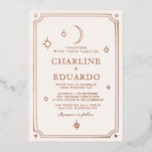 Maan en sterren hemelse sterrenbeeld gouden bruilo folie uitnodiging (Voorkant)