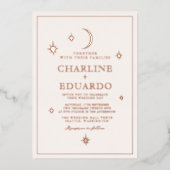 Maan en sterren hemelse sterrenbeeld gouden bruilo folie uitnodiging (Voorkant)