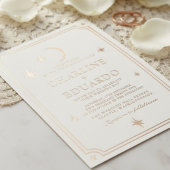 Maan en sterren hemelse sterrenbeeld gouden bruilo folie uitnodiging